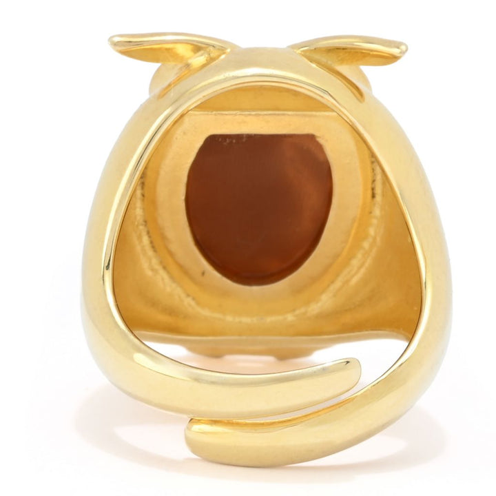 Cameo Italiano 18K Gold Plated "Musical" Owl Simulated Diamond Shell Cameo Ring