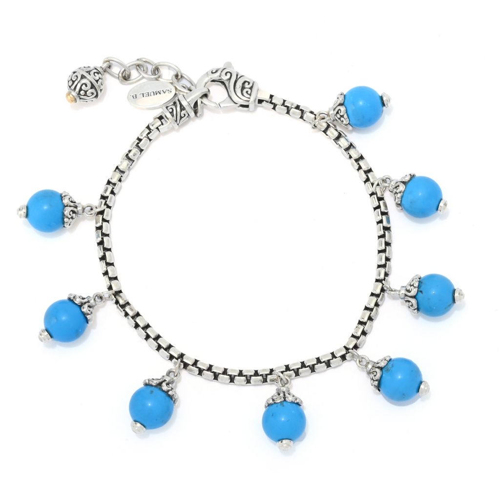 Artisan Silver by Samuel B. 18K Gold Accented Turquoise Bead Charm Bracelet