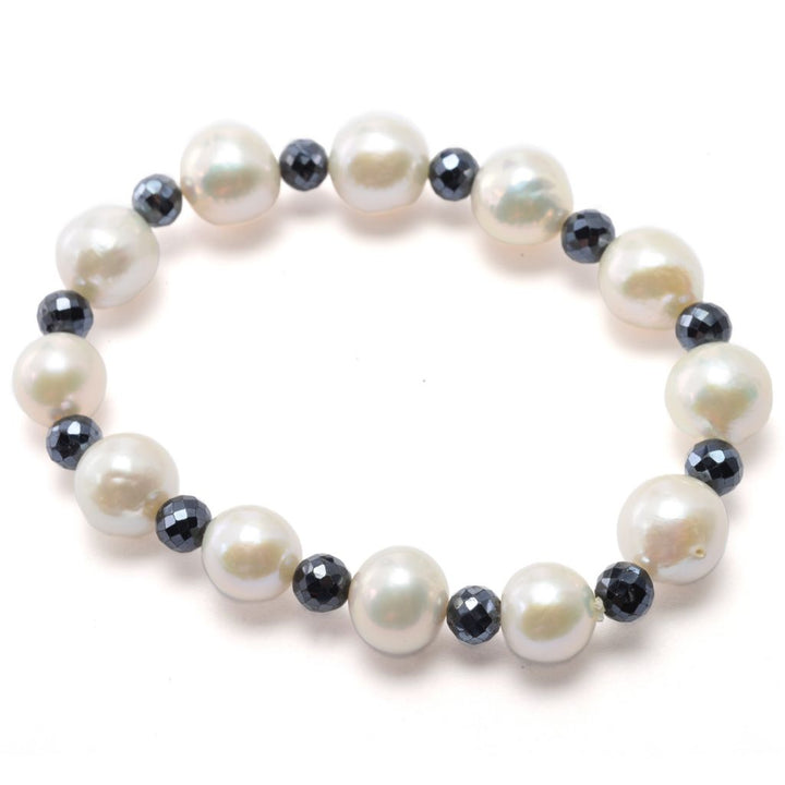Far East Jewelry Baroque Freshwater Cultured Pearl & Black Spinel Stretch Bracelet