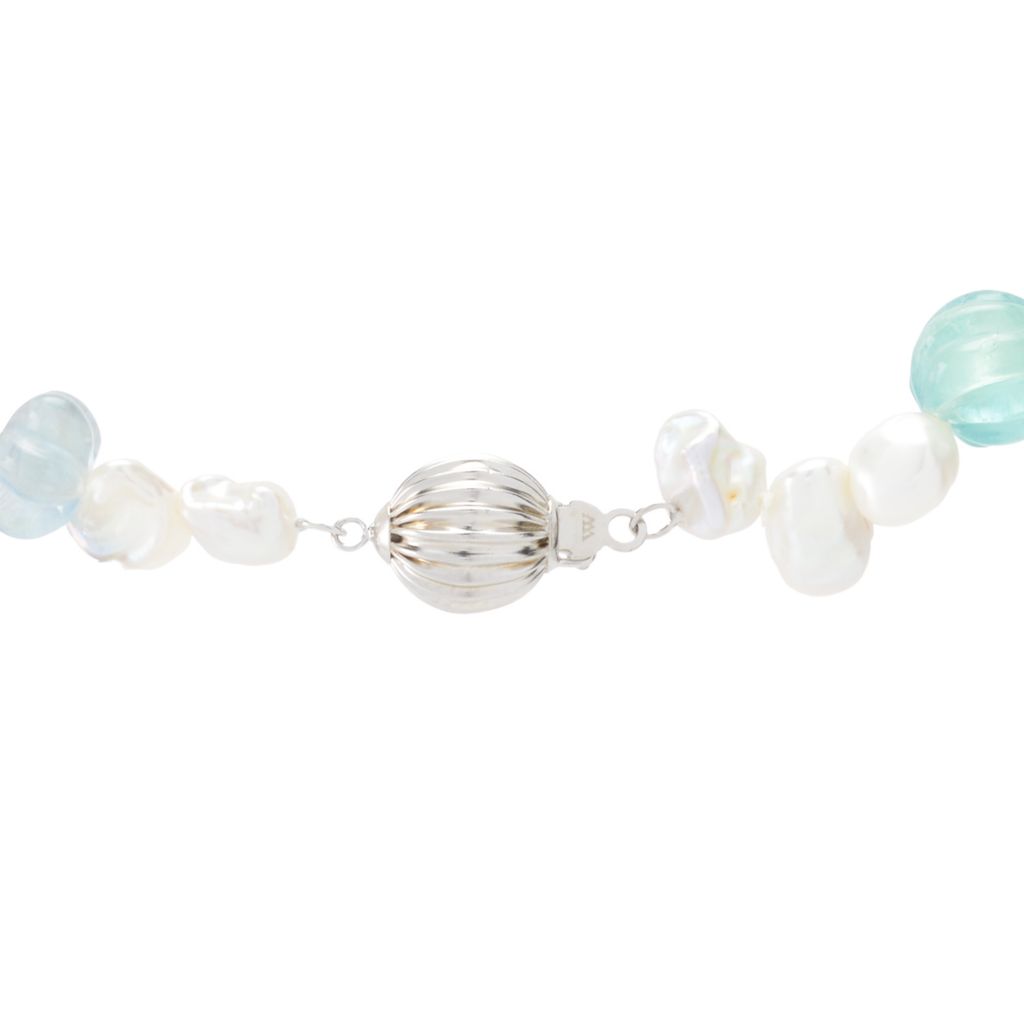 Far East Jewelry Keshi Freshwater Cultured Pearl & Fluorite Bead Necklace