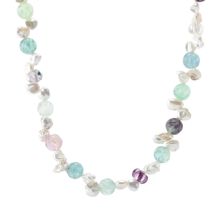 Far East Jewelry Keshi Freshwater Cultured Pearl & Fluorite Bead Necklace