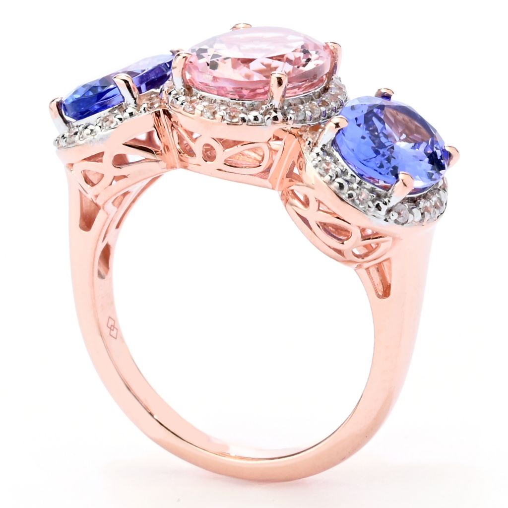 Gem Treasures 18K Rose Vermeil 4.73ctw 3-stone Morganite & Tanzanite Ring