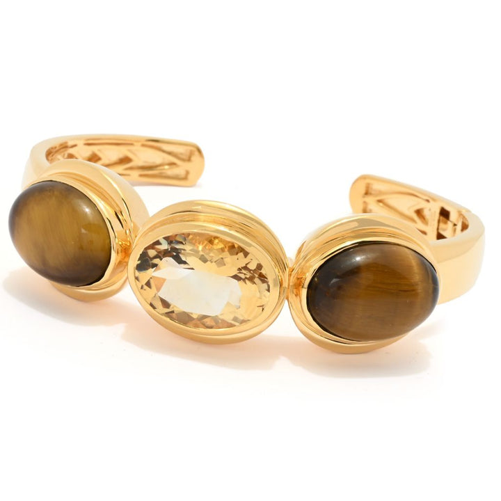 MUSE 18K Gold Plated Choice of 18x13mm Faceted & Opaque Gemstone Bracelet