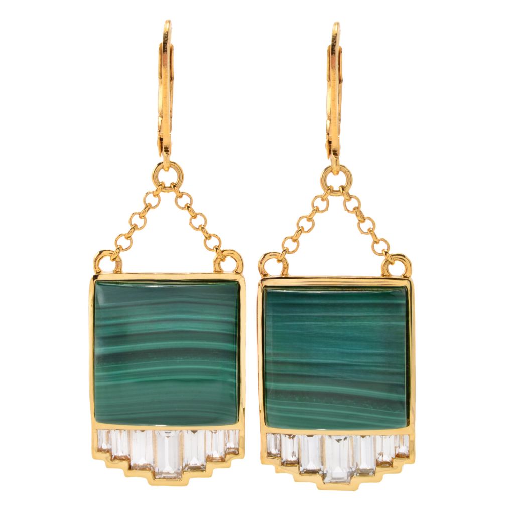 MUSE 18K Gold Plated 15mm Malachite & White Topaz Drop Earrings