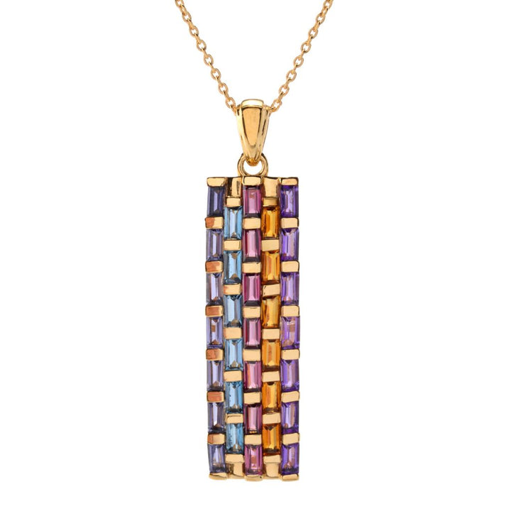 MUSE 18K Gold Plated 2.77ctw Baguette Multi Gemstone Pendant w/ Chain