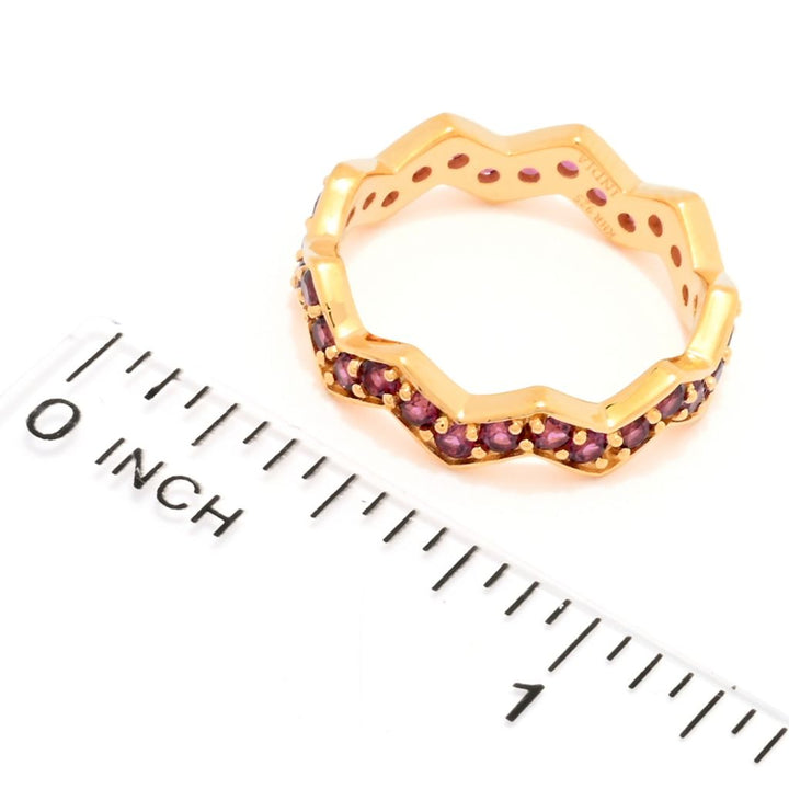 MUSE 18K Gold Plated Polished Choice of Gemstone Chevron Stack Band Ring