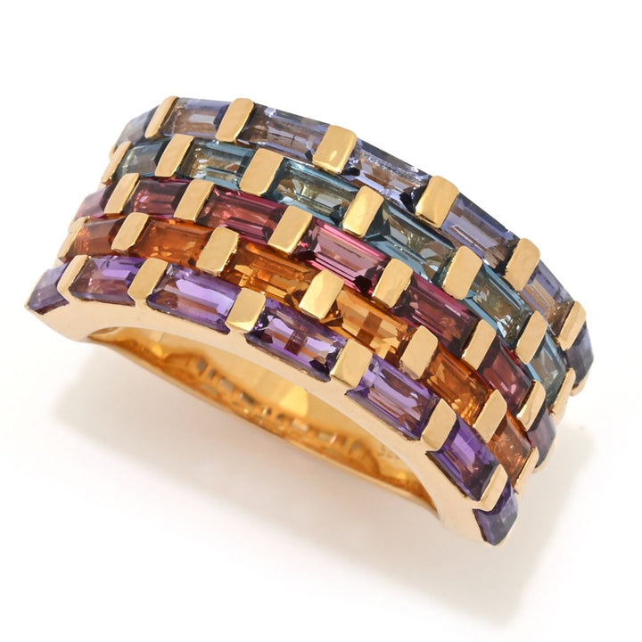 MUSE 18K Gold Plated 2.77ctw Baguette Multi Gemstone 5-Row Band Ring