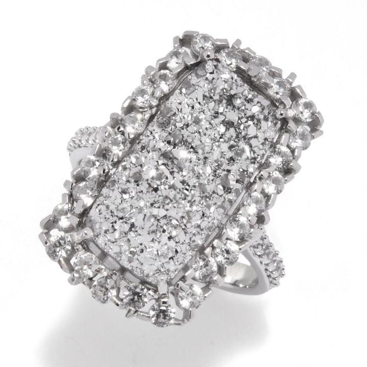 MUSE Sterling Silver 18x9mm Drusy & White Zircon Elongated Ring
