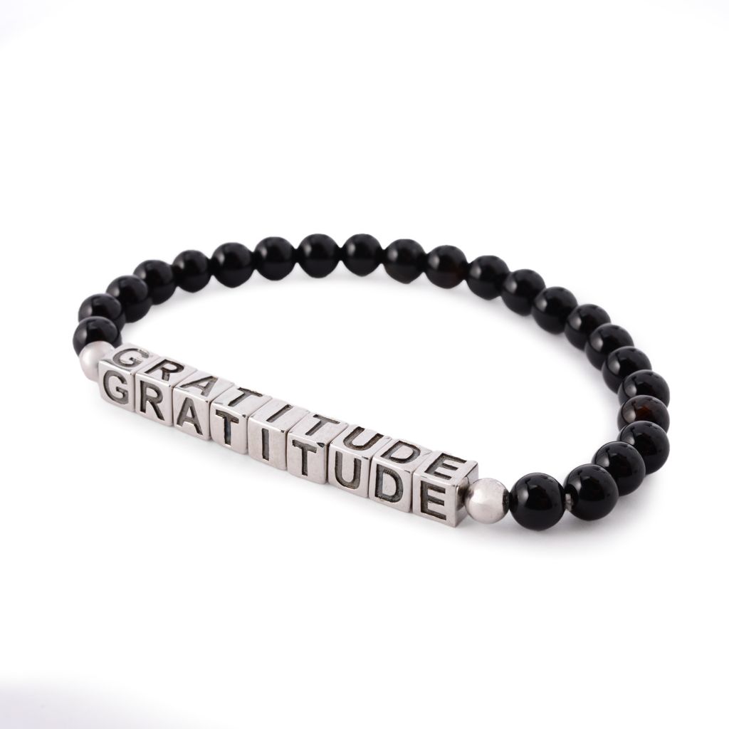 MUSE Platinum Plated Choice of Mantra Black Onyx Bead Stretch Bracelet