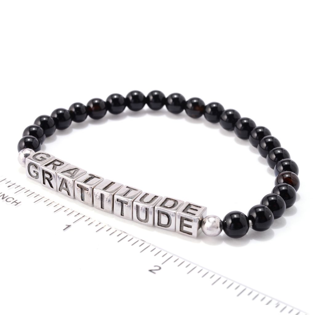 MUSE Platinum Plated Choice of Mantra Black Onyx Bead Stretch Bracelet