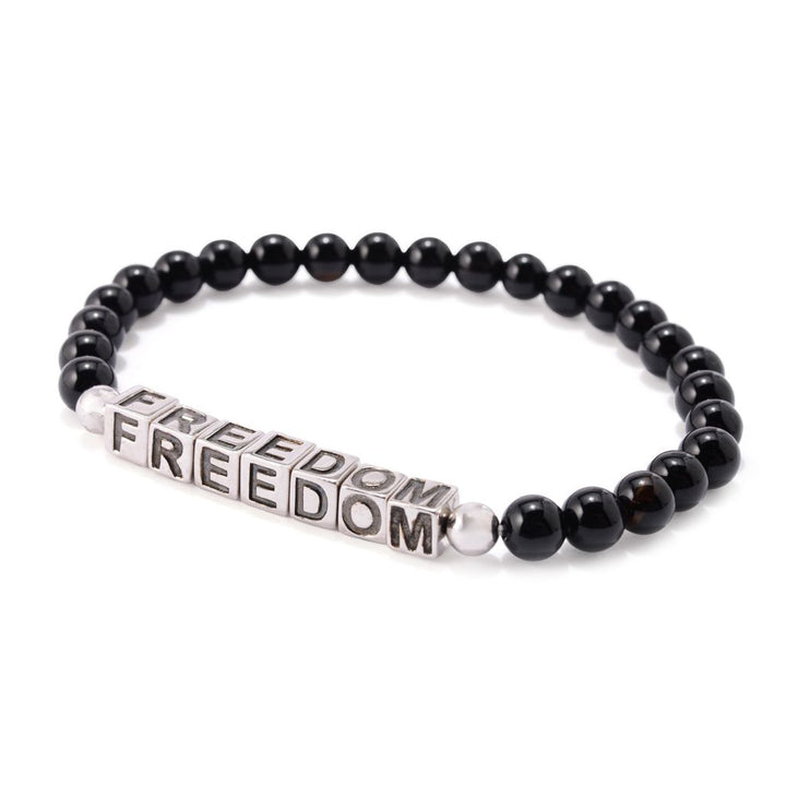 MUSE Platinum Plated Choice of Mantra Black Onyx Bead Stretch Bracelet
