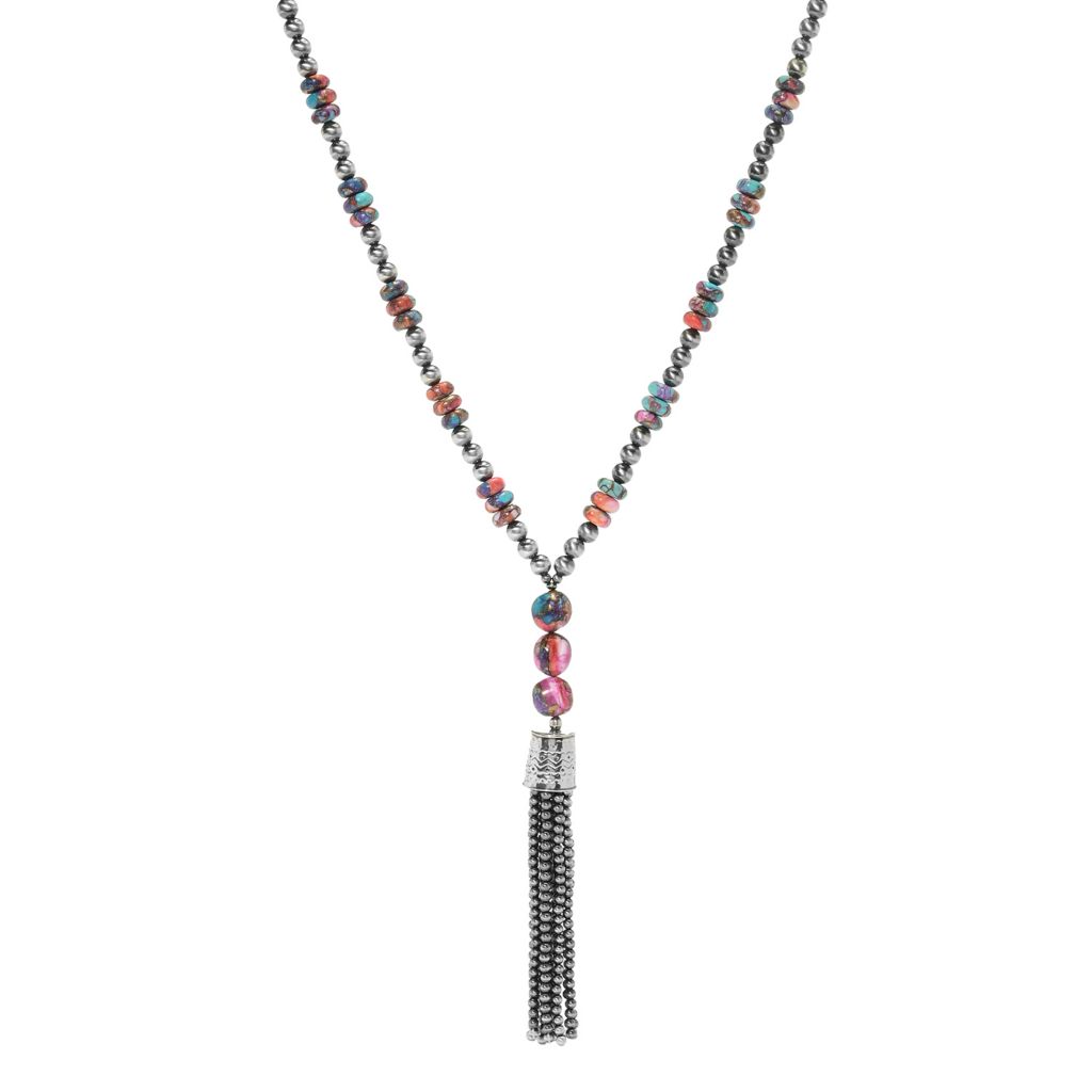 Southwest Elements Orange Dahlia Kingman Turquoise & Navajo Pearl Necklace