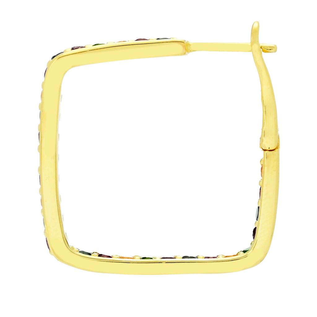 Choice of Plating Multi Gem Inside Out Square Hoop Earrings