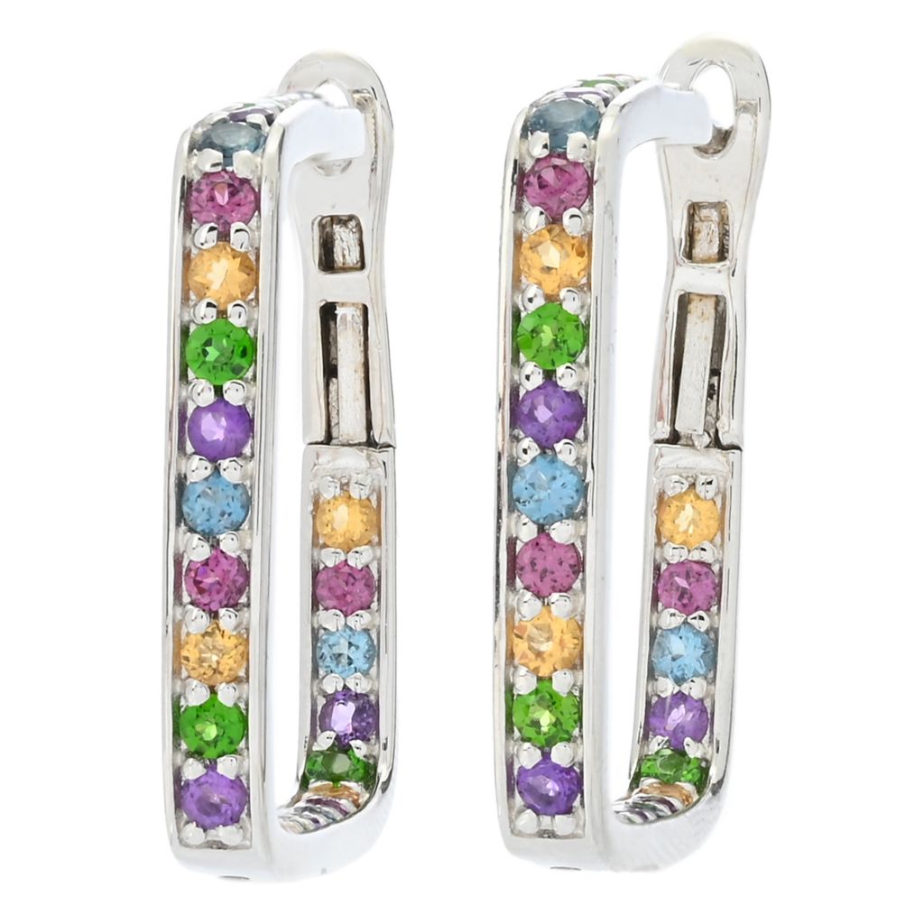Choice of Plating Multi Gem Inside Out Square Hoop Earrings