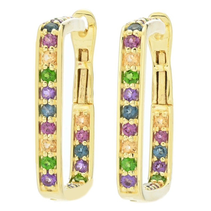 Choice of Plating Multi Gem Inside Out Square Hoop Earrings