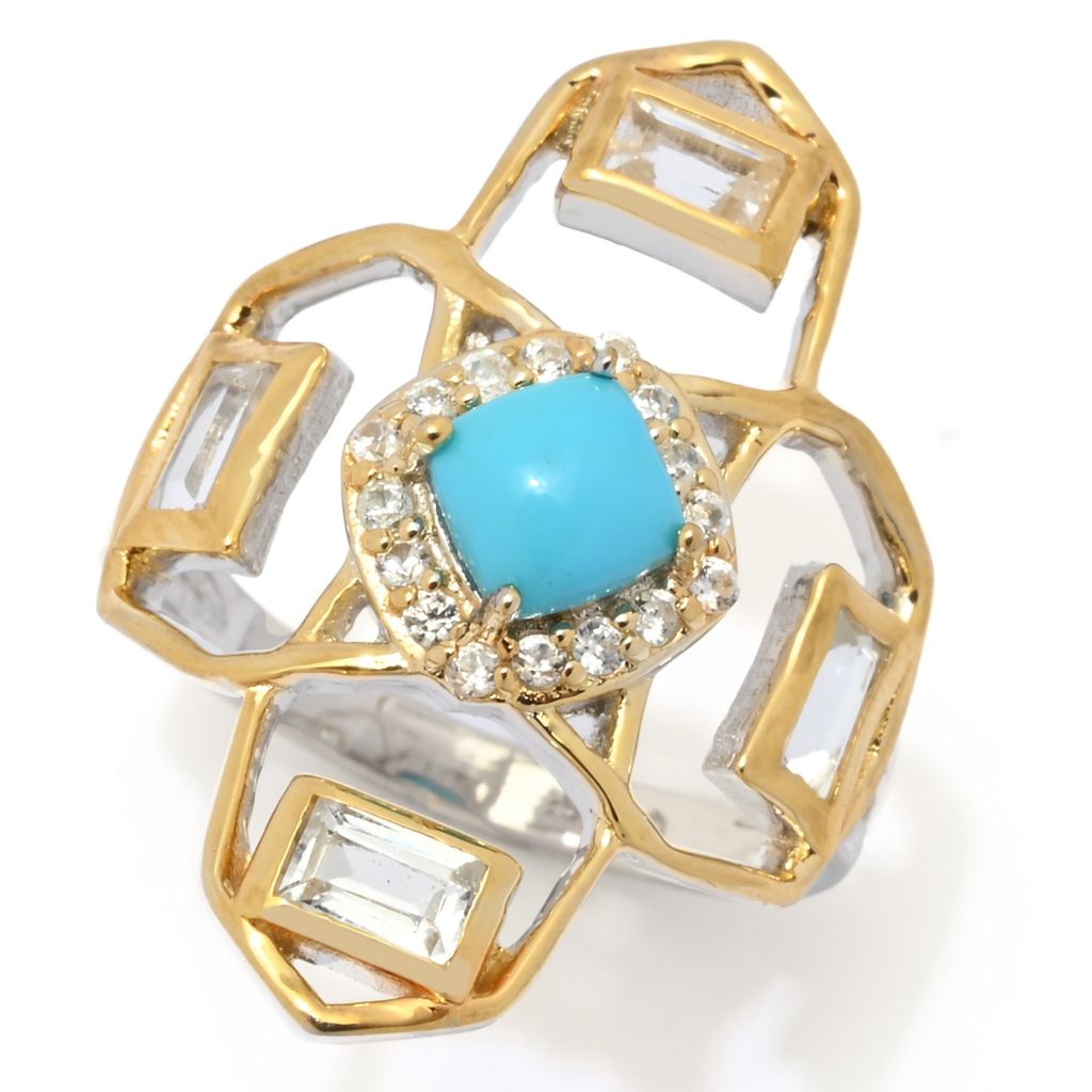 Claire Vessot Designs 5mm Sleeping Beauty Turquoise & Gem Geometric Ring