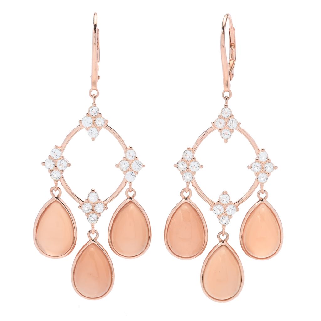 Claire Vessot Designs Peach Moonstone & White Topaz Chandelier Earrings