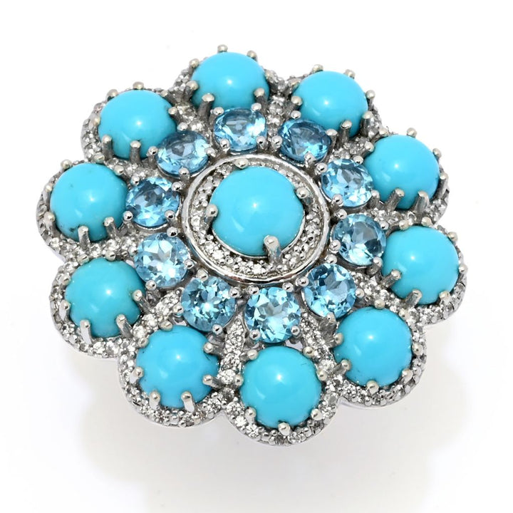 Gem Treasures "Desert Flower" Sleeping Beauty Turquoise & Swiss Blue Topaz Ring