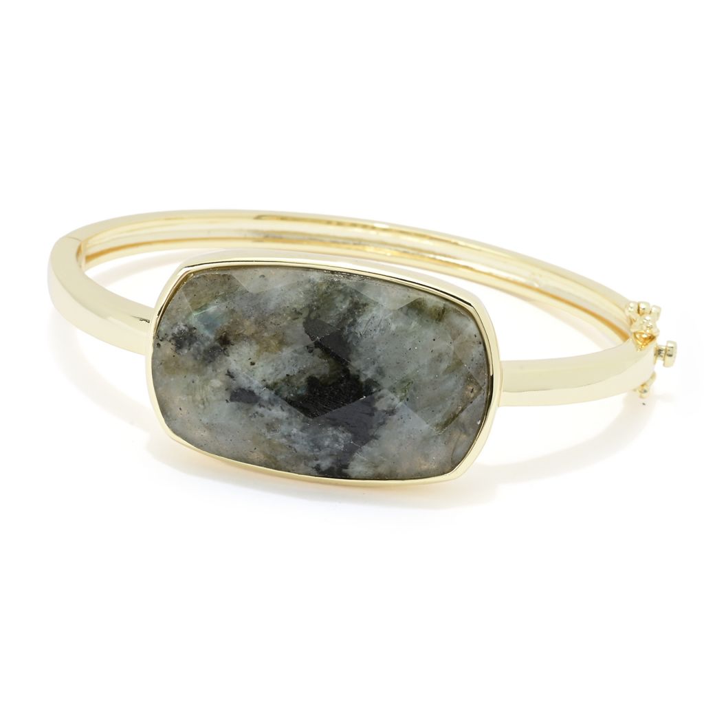 Aurelia 18K Gold Plated 32x22mm Faceted Labradorite Cuff Bracelet