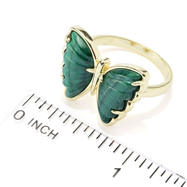 Aurelia 18K Gold Plated 15x8.5mm Choice of Carved Gemstone Butterfly Ring