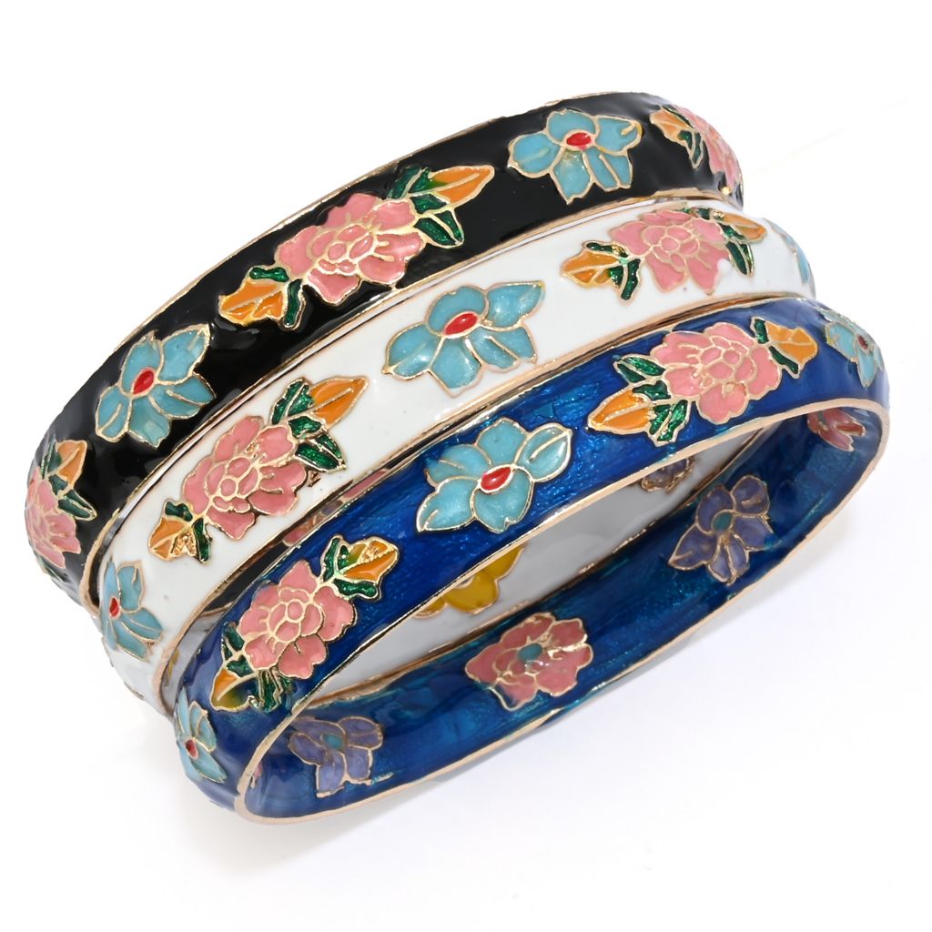 Far East Jewelry Choice of Spring or Classic Set of 3 Cloisonne Bangle Bracelets