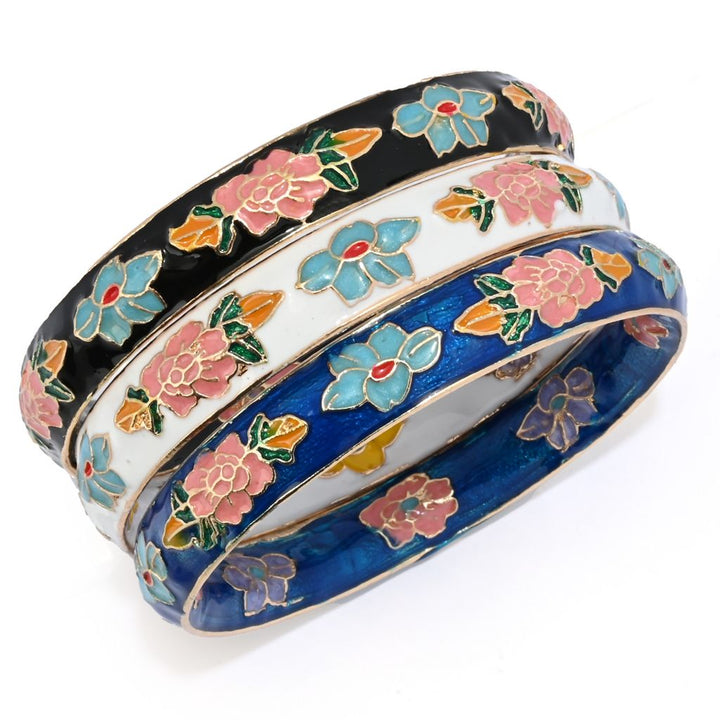 Far East Jewelry Choice of Spring or Classic Set of 3 Cloisonne Bangle Bracelets