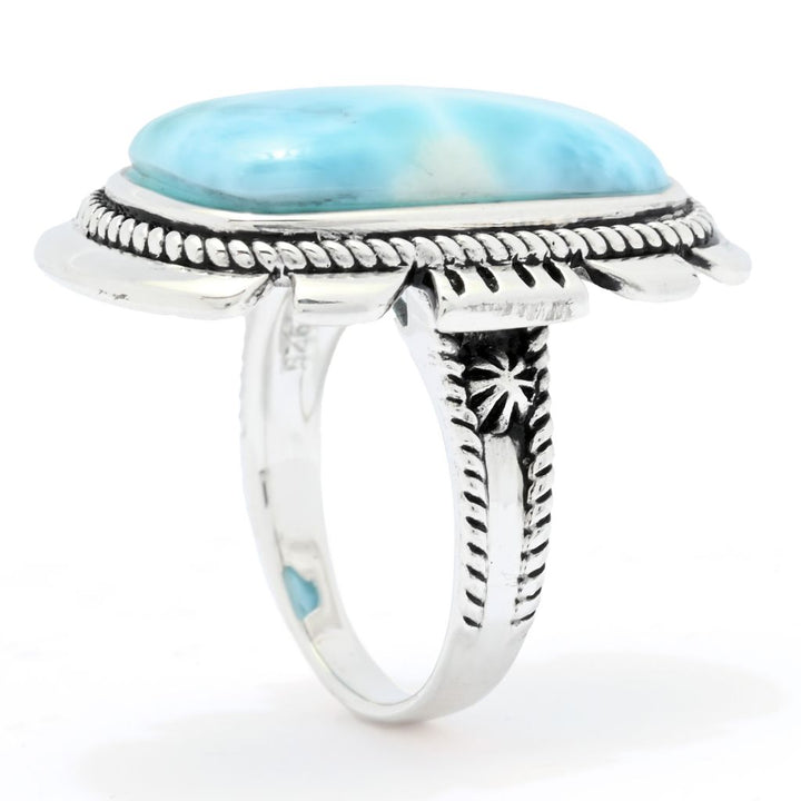 Southwest Elements Sterling Silver 23x14mm Cushion Shape Larimar Beaded Halo Ring
