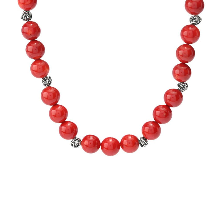 Southwest Elements "Statements" Sterling Silver 16mm Red Bamboo Coral Necklace