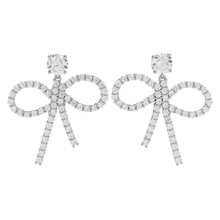 Brilliante Platinum Plated 4.94 DEW Simulated Diamond Bow Drop Earrings