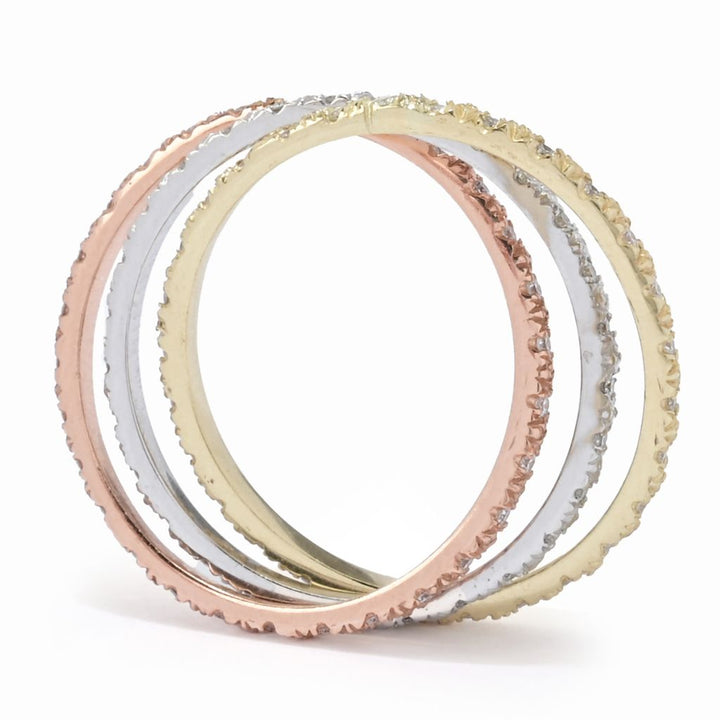 Sonia Bitton Galerie de Bijoux 14K Tri-Color Gold Diamond 3-Band Ring