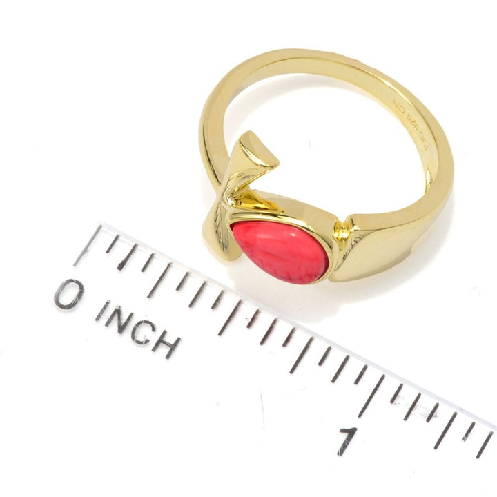 Passport to Egypt 18K Gold Plated 8x6mm Pear Shape Red Coral Ankh Cross Ring