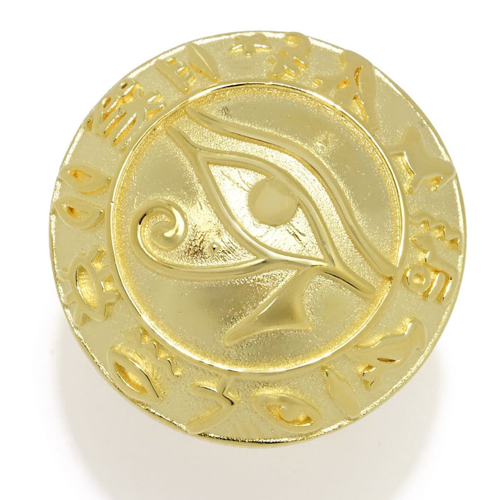 Passport to Egypt 18K Gold Plated Eye of Horus Embossed Medallion Ring