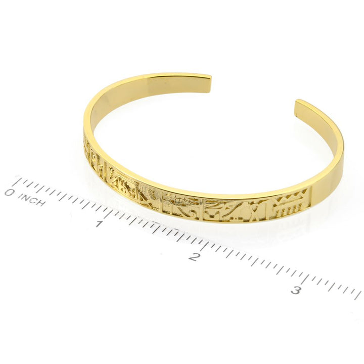 Passport to Egypt 18K Gold Plated Hieroglyphics Choice of Size Cuff Bracelet