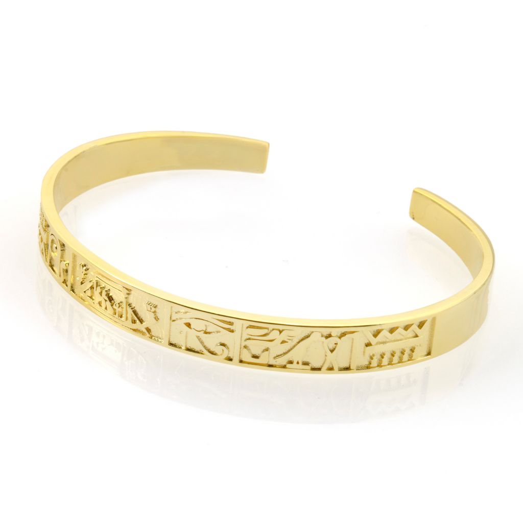 Passport to Egypt 18K Gold Plated Hieroglyphics Choice of Size Cuff Bracelet