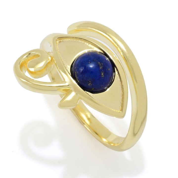 Passport to Egypt 18K Gold Plated 6mm Round Lapis Eye of Horus Wrap Ring