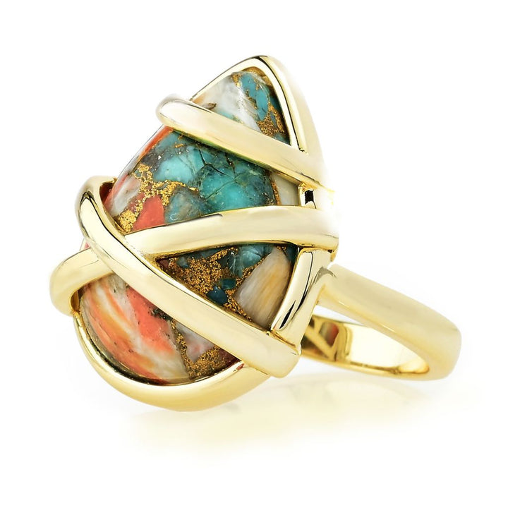 Aurelia 18K Gold Plated 20x15mm Pear Shape Spiny Oyster Ring