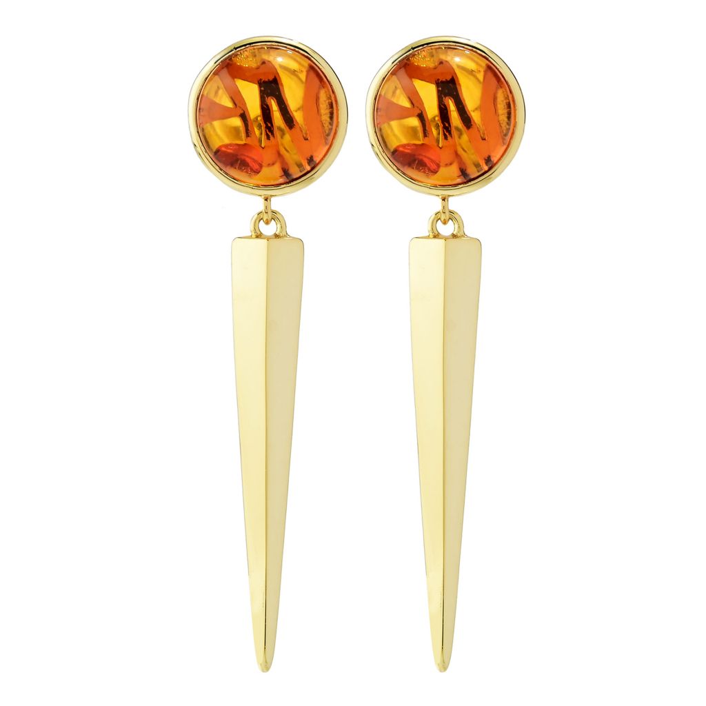 Aurelia 18K Gold Plated 10mm Amber 1.5" Dagger Drop Earrings