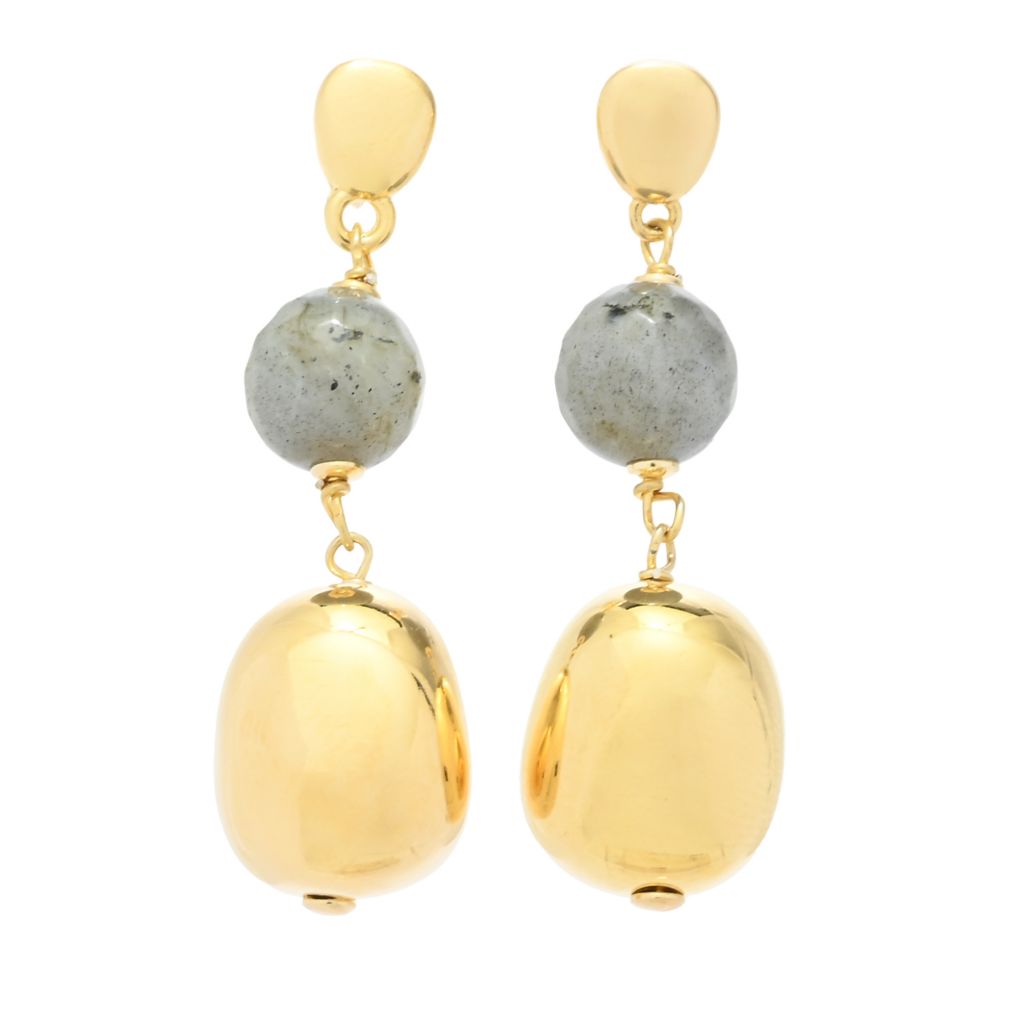 Verona Gioielli 18K Gold Plated Choice of Gemstone 1.75" Dangle Earrings