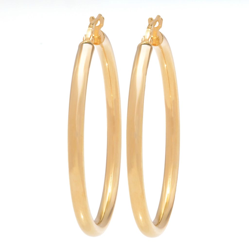 Verona Gioielli 18K Gold Plated Tubing Choice of Size Shiny Hoop Earrings