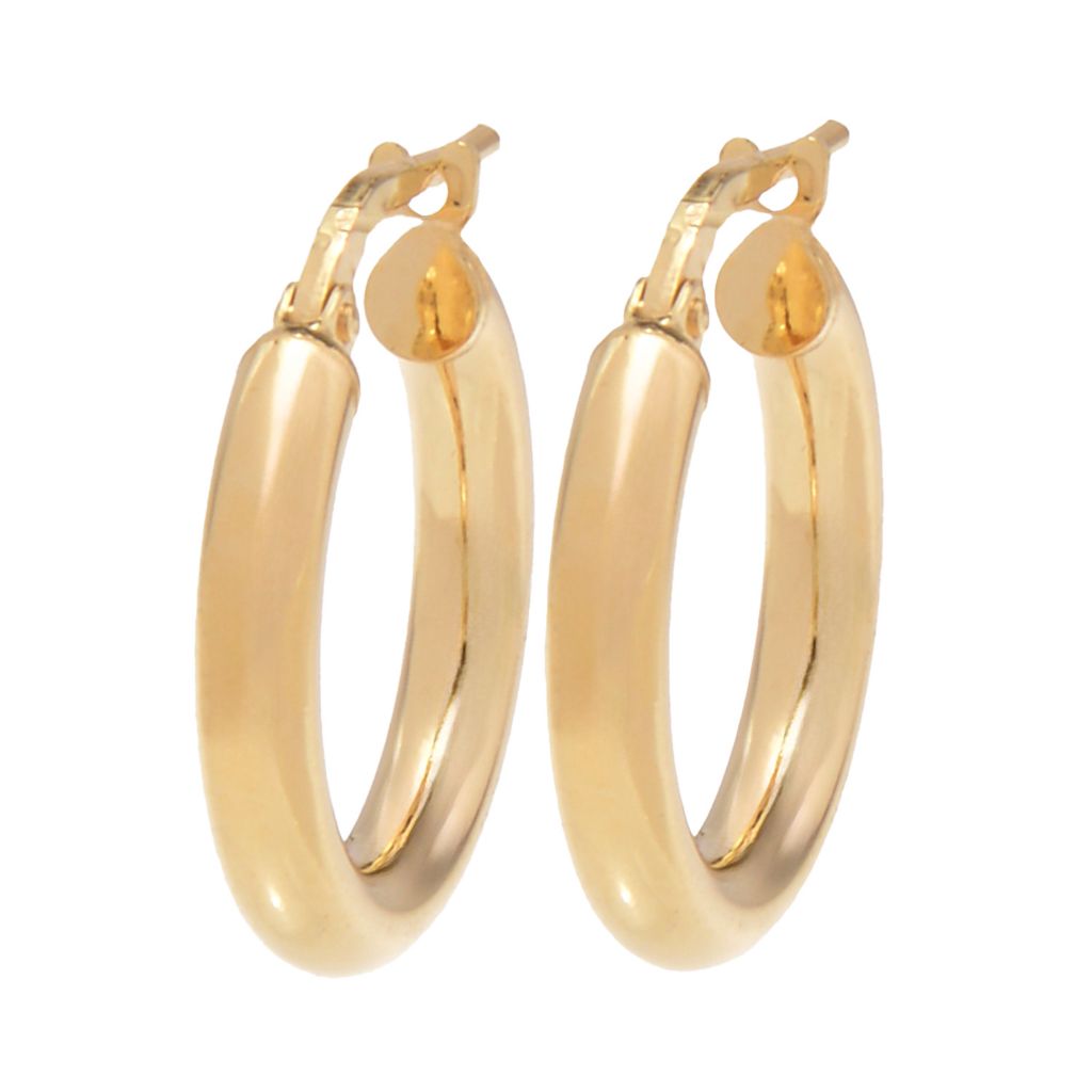 Verona Gioielli 18K Gold Plated Tubing Choice of Size Shiny Hoop Earrings
