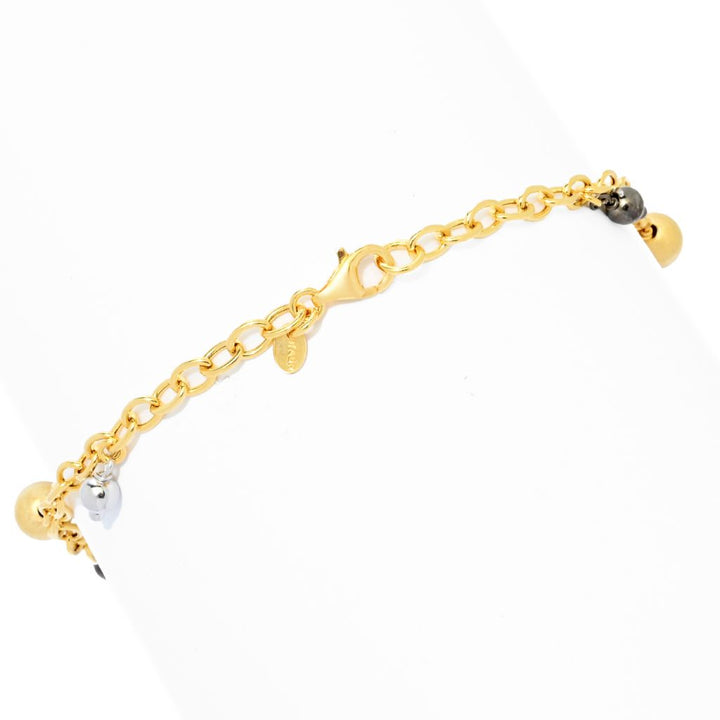 Verona Gioielli 18K Gold Plated Polished & Satin Beaded 11" Rolo Anklet