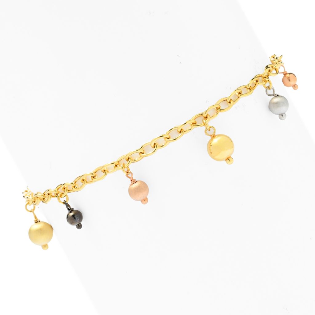 Verona Gioielli 18K Gold Plated Polished & Satin Beaded 11" Rolo Anklet