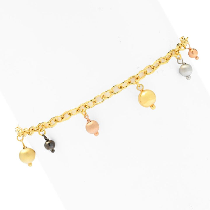 Verona Gioielli 18K Gold Plated Polished & Satin Beaded 11" Rolo Anklet