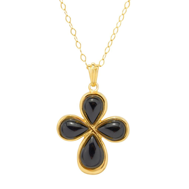 Verona Gioielli 18K Gold Plated 12x8mm Black Onyx Cross Pendant w/ Chain