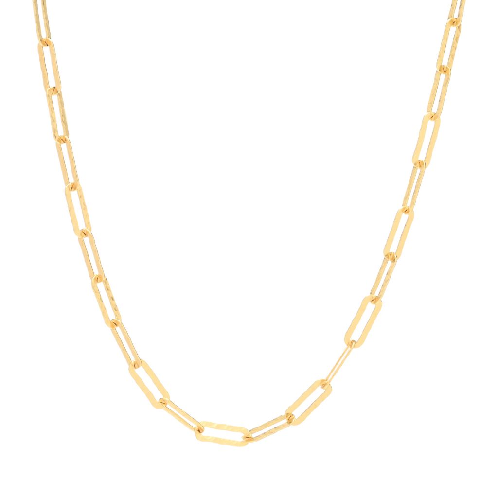 Verona Gioielli 18K Gold Plated Hammered Flat Paperclip Link 31.5" Necklace