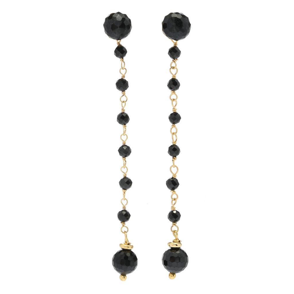 Verona Gioielli 18K Gold Plated Shiny Black Spinel Bead Drop/Stud Earrings