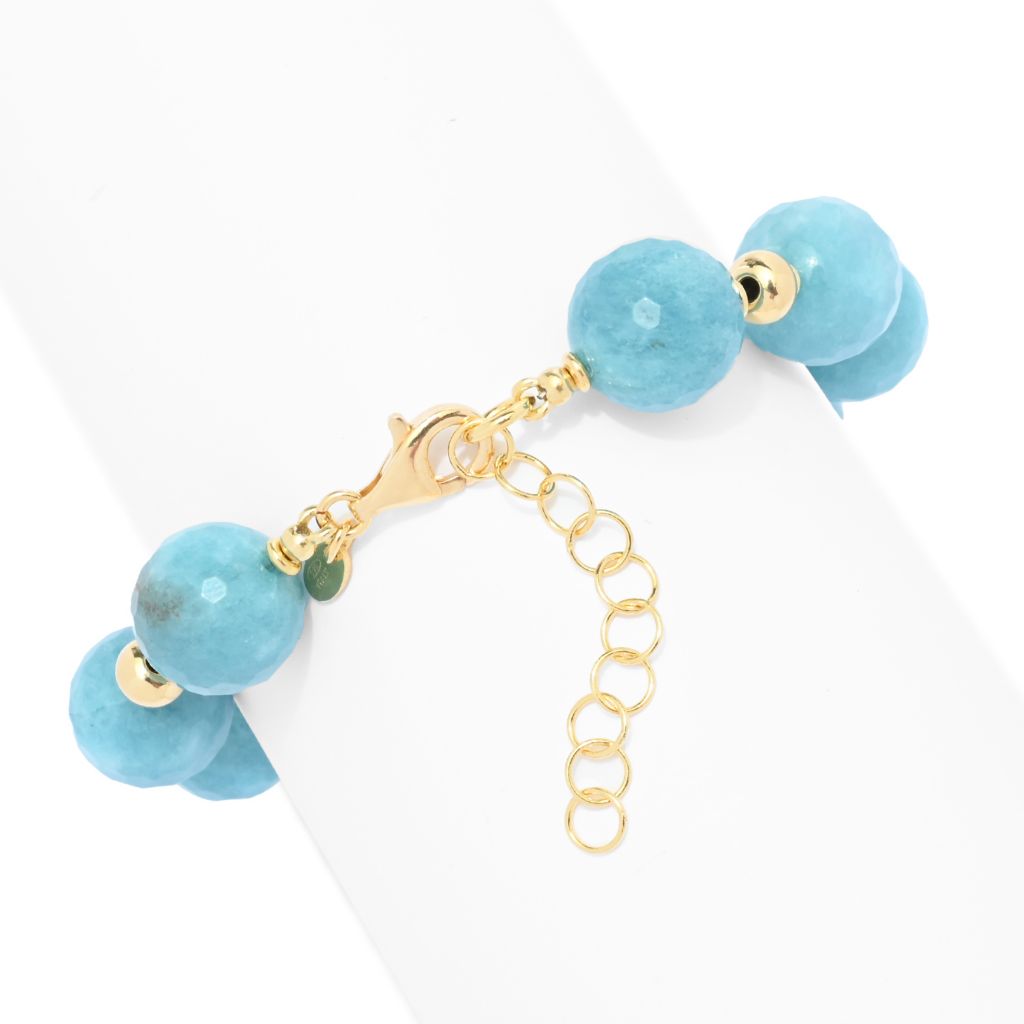 Verona Gioielli 18K Gold Plated 12.5-14.5mm Blue Quartz Rondelle Bead Bracelet