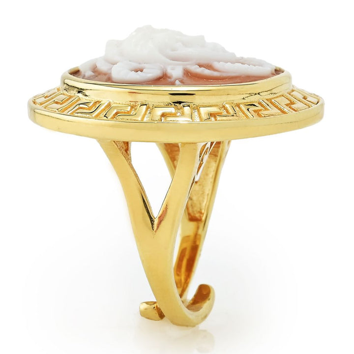 Cameo Italiano "Acropolis" 20mm Medusa Shell Cameo Greek Key Halo Ring