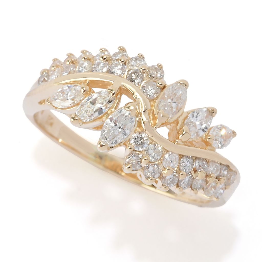 14K Gold 1.00ctw Round & Marquise Diamond Ring, 3.4 grams