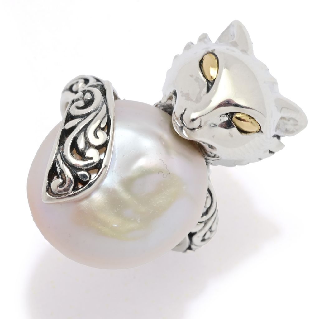 Artisan Silver by Samuel B. 18K Gold Accented Baroque Cultured Pearl Fox Ring